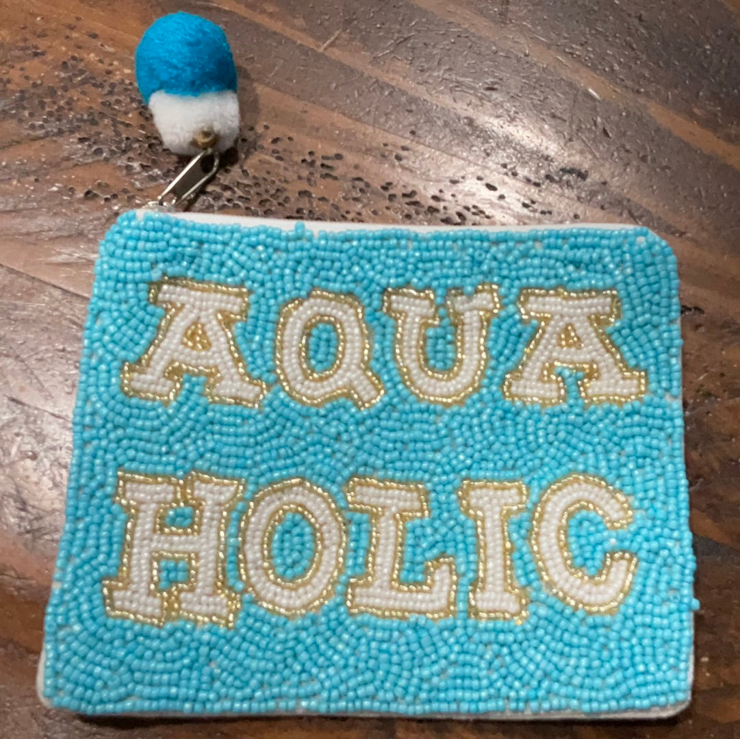 Aqua Holic Seed Bead Coin Purse