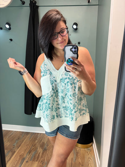 Teal Floral Flowy Tank POL
