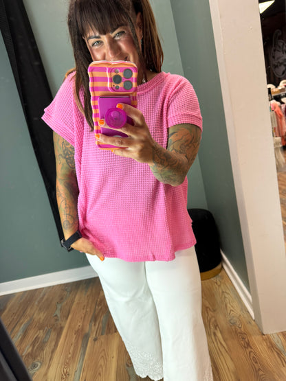 Pink Waffle Knit Top