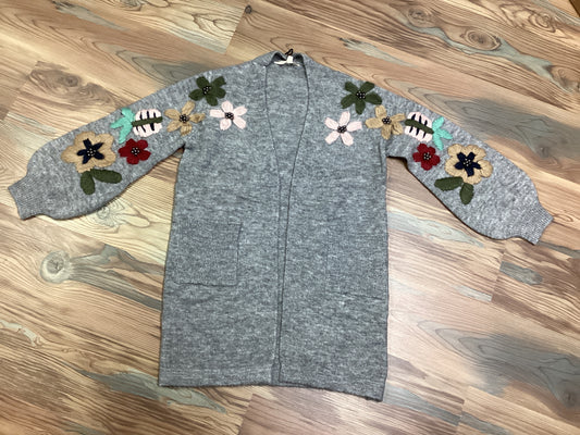 Grey Floral Detail Midi Cardi