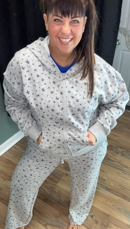 Oversized Grey Florette Zip Up Hoodie