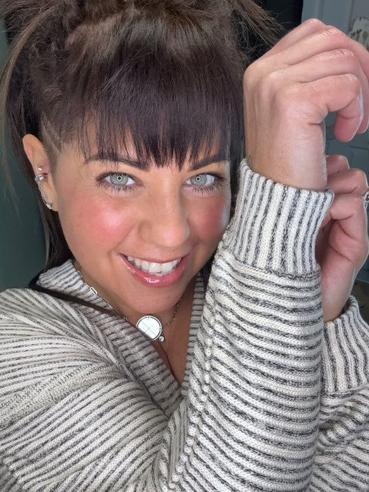 Cream Striped Long Sleeve V Neck