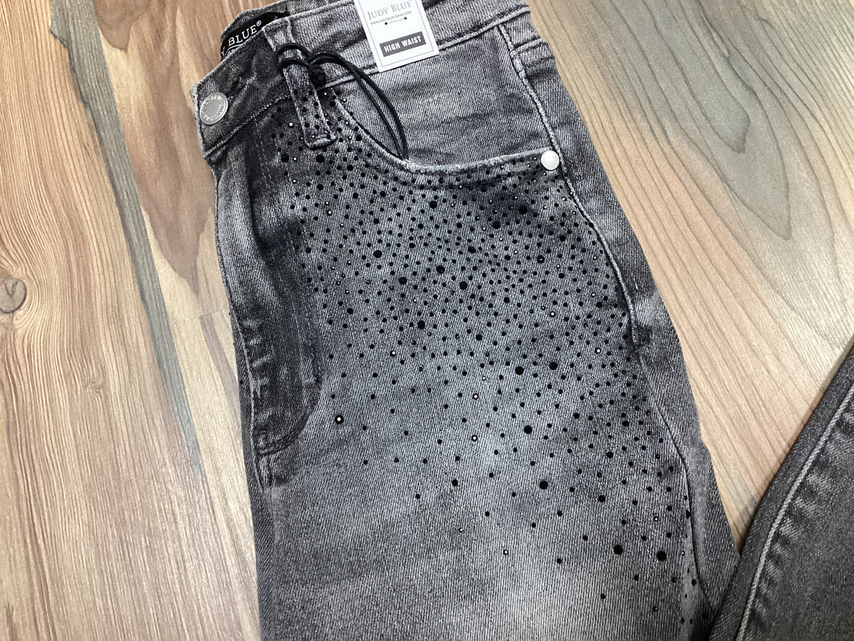 Judy Blue Grey Rhinestone Straight Jean