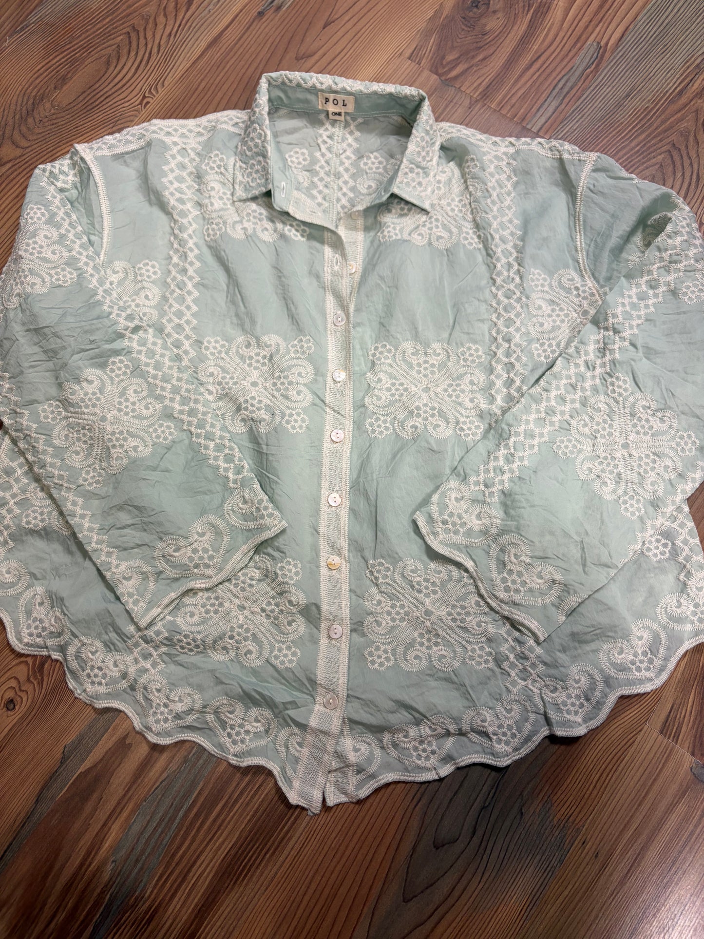Mint Embroidered Button Down One Size POL