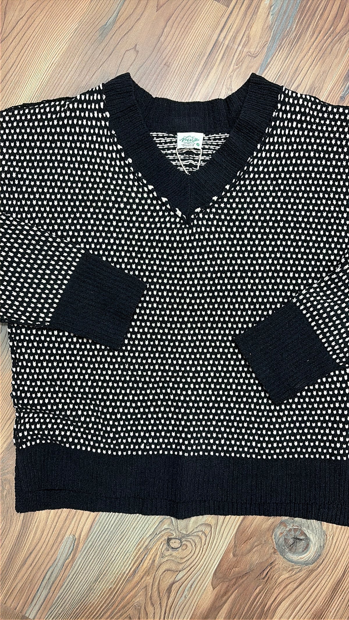Black White V Neck Sweater