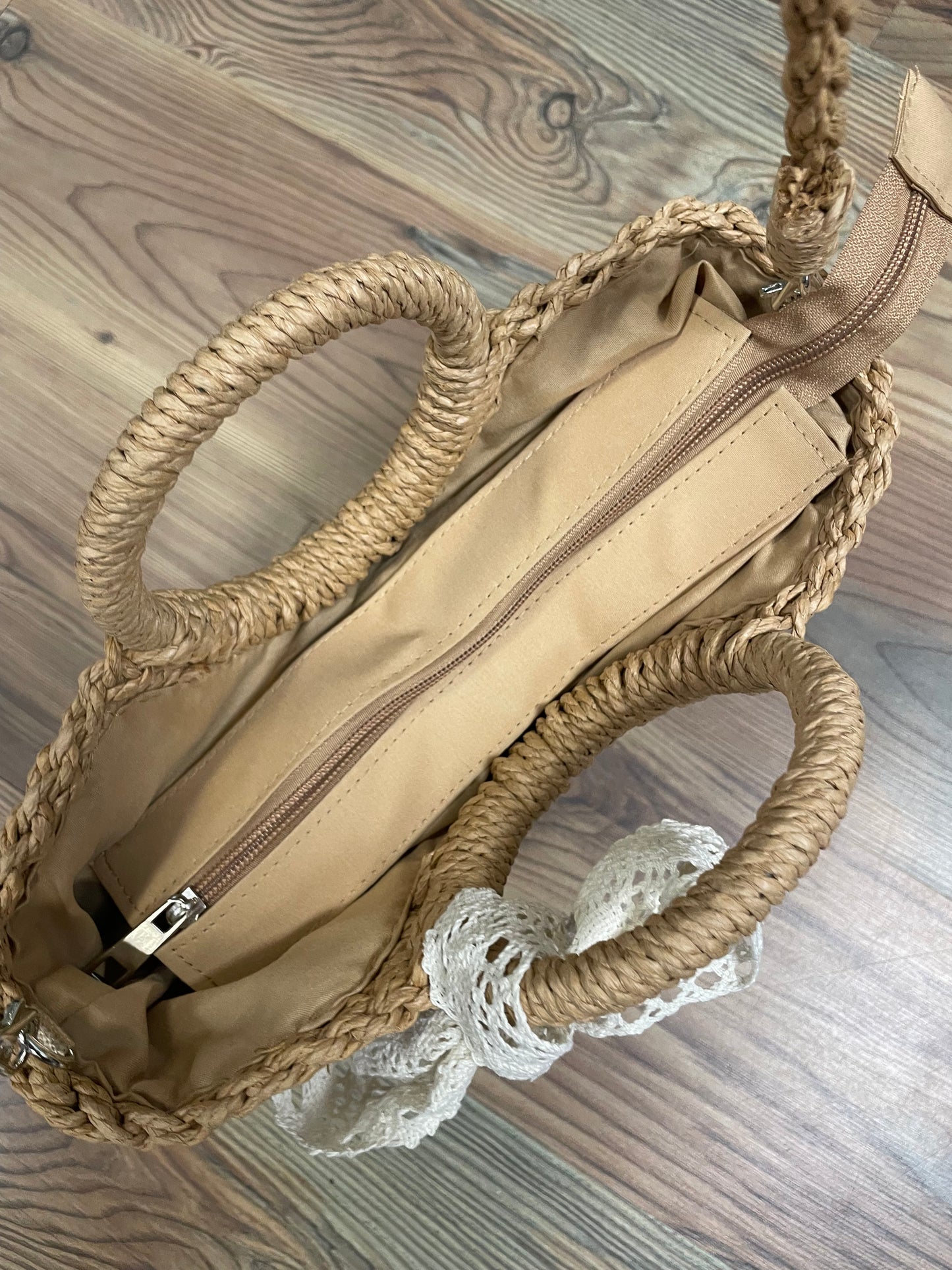 Large Straw Ribbon Bag