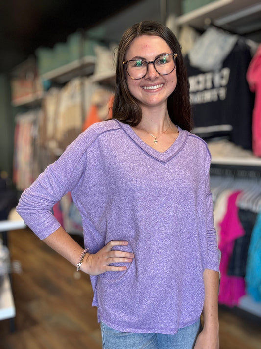 Lavender Softy Hacci Long Sleeve Zenana