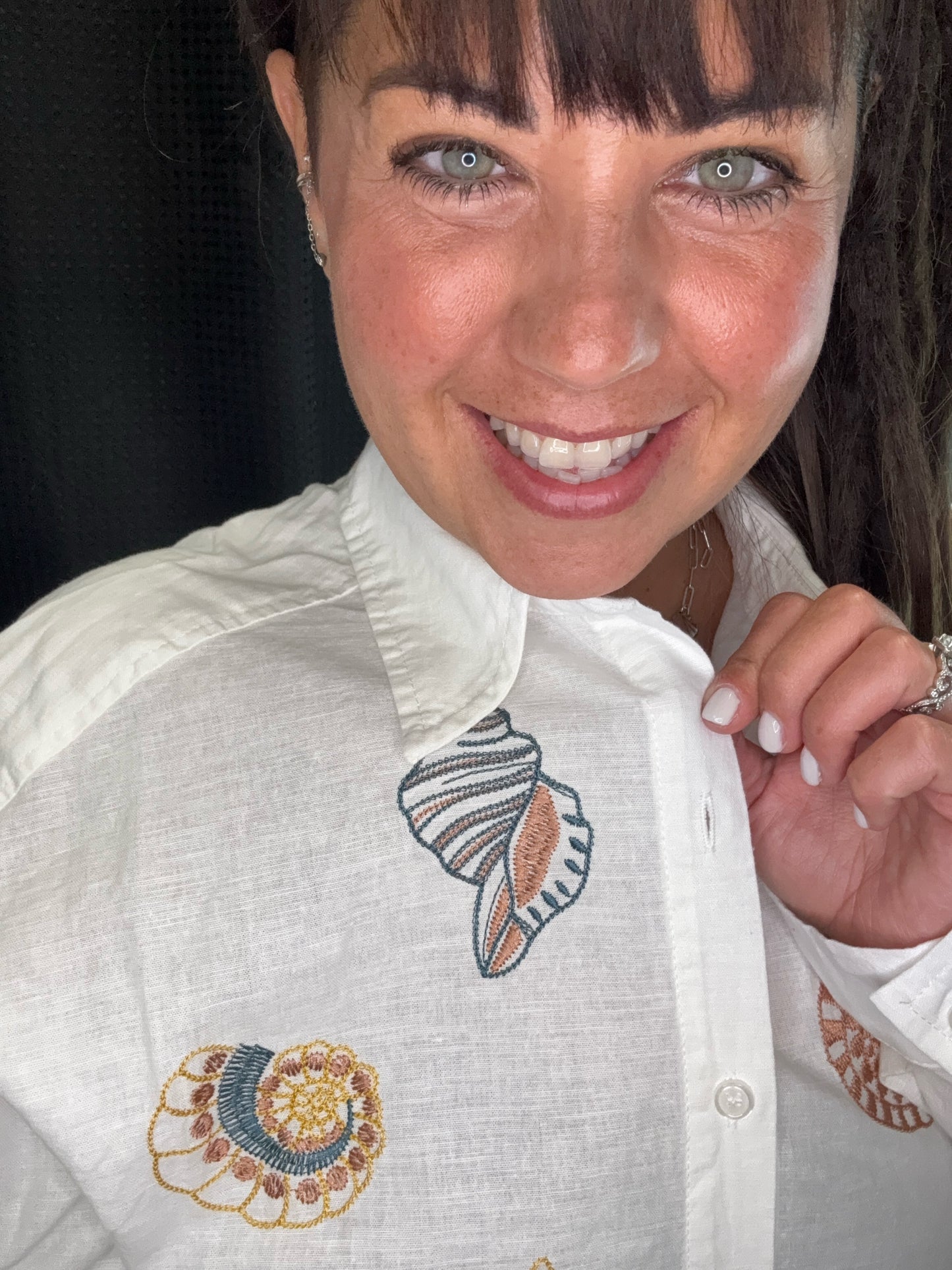 Seashell Embroidered Button Down