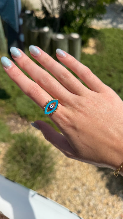 18k PVD Blue Enamel Evil Eye Ring