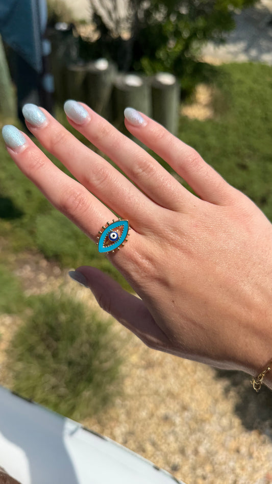 18k PVD Blue Enamel Evil Eye Ring