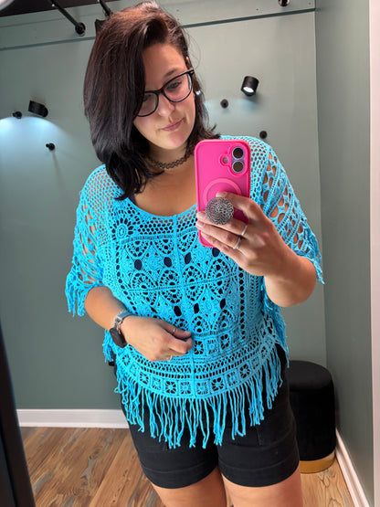 Ocean Blue Crochet Fringe Top