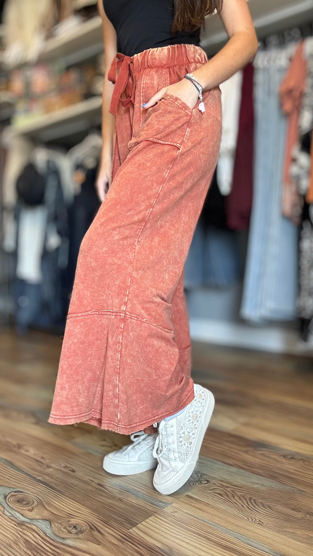 Rust Mineral Wash Wide Leg Pants
