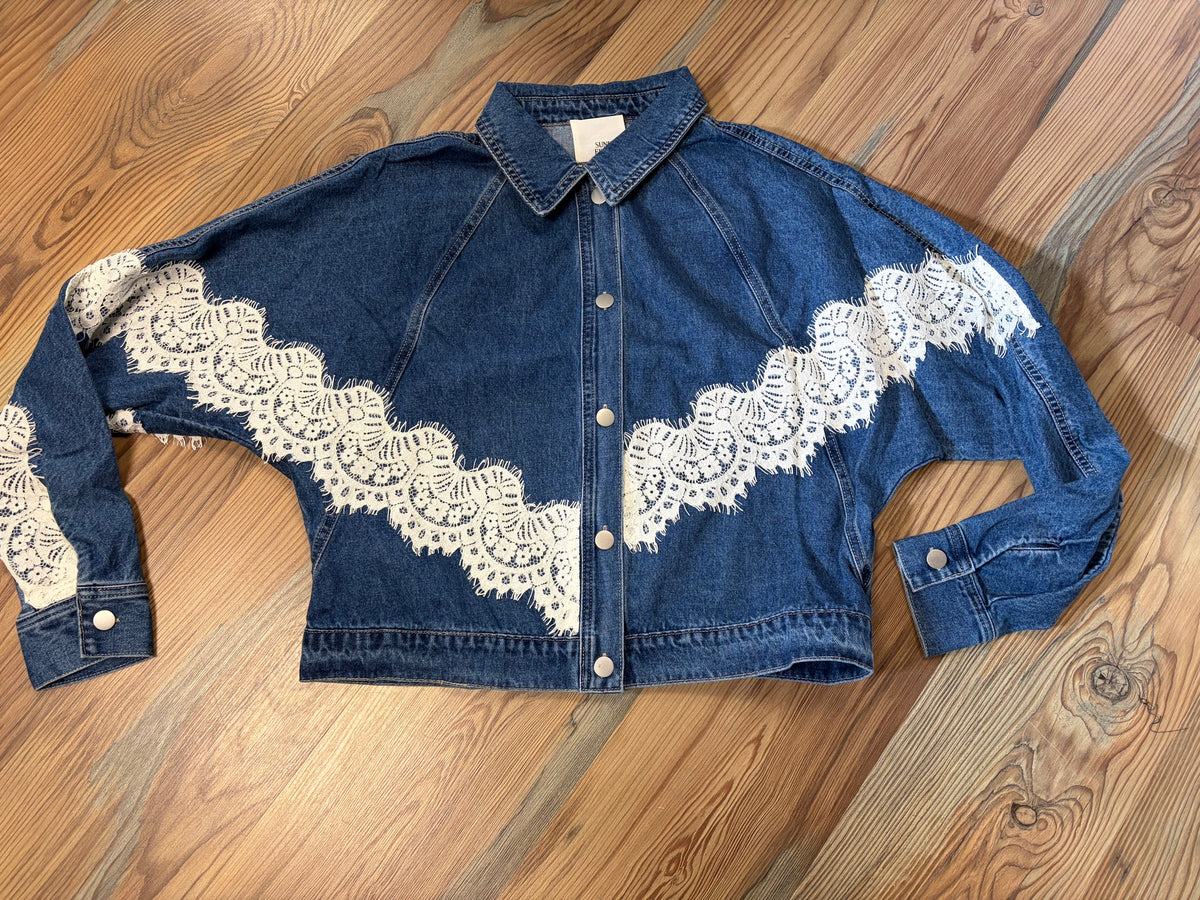 Lace Accent Denim Jacket