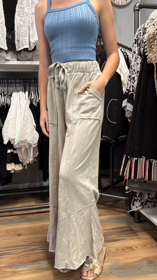 Mineral Wash Wide Leg Pants