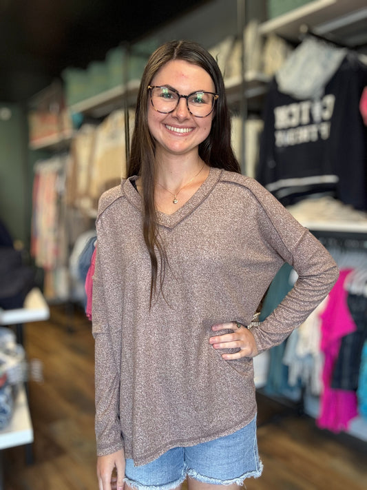 Brown Softy Hacci Long Sleeve Zenana