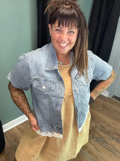 Denim Lace Short Sleeve