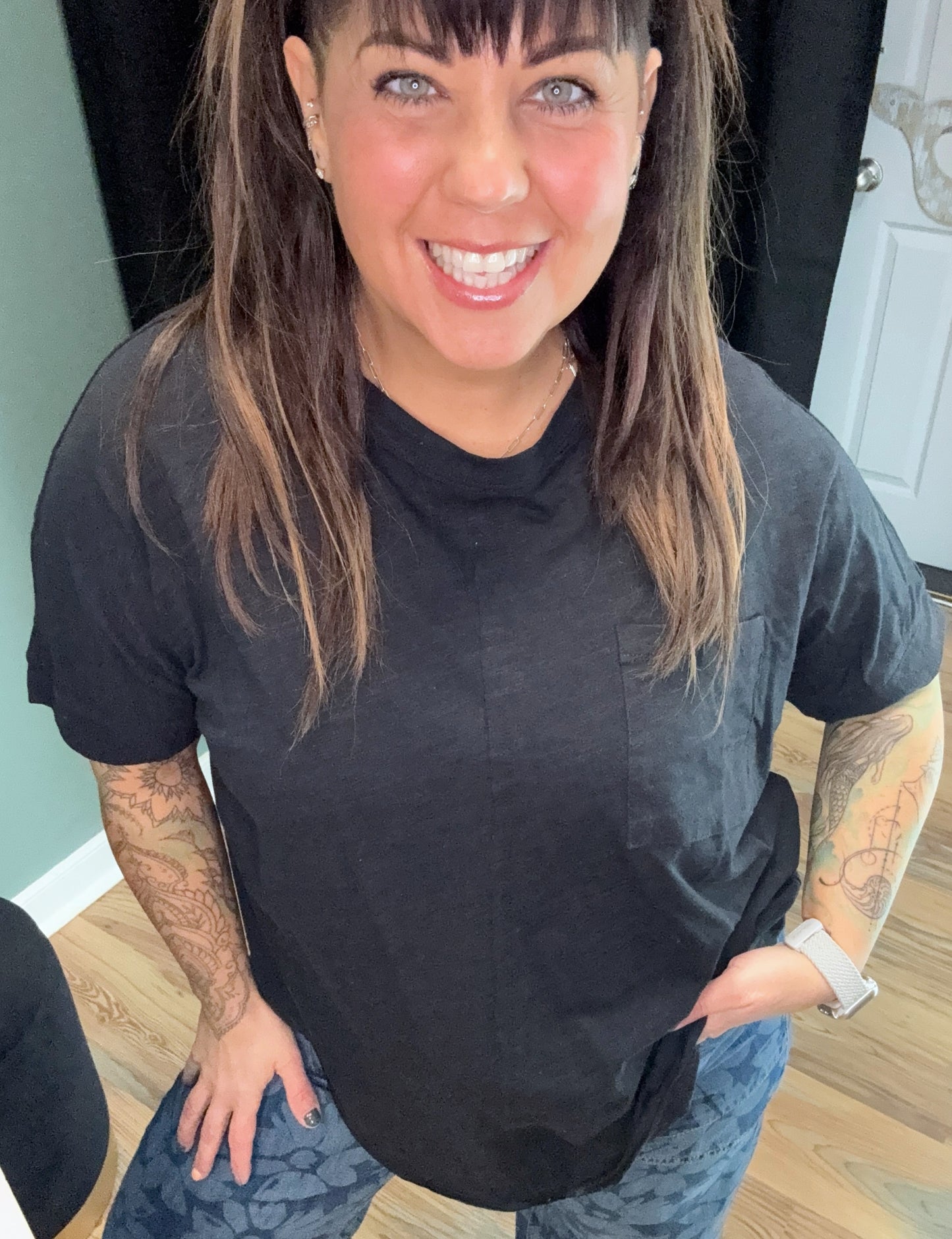 Black Cotton Slub Short Sleeve