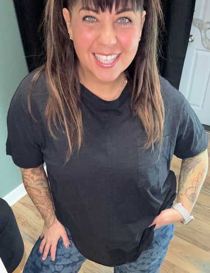 Black Cotton Slub Short Sleeve