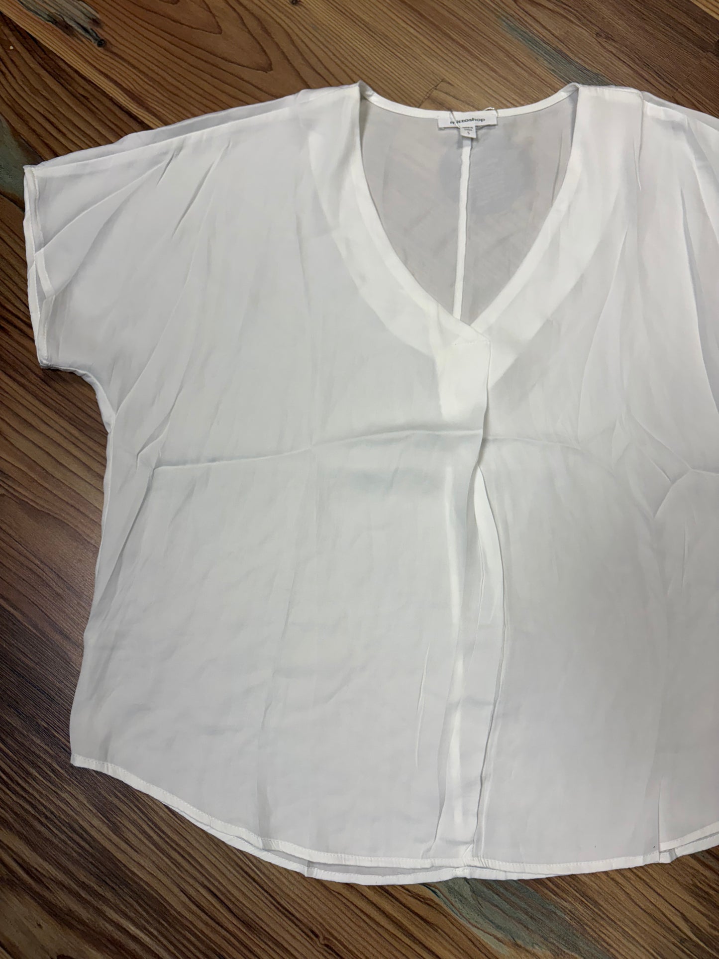 White Flowy V Neck Blouse