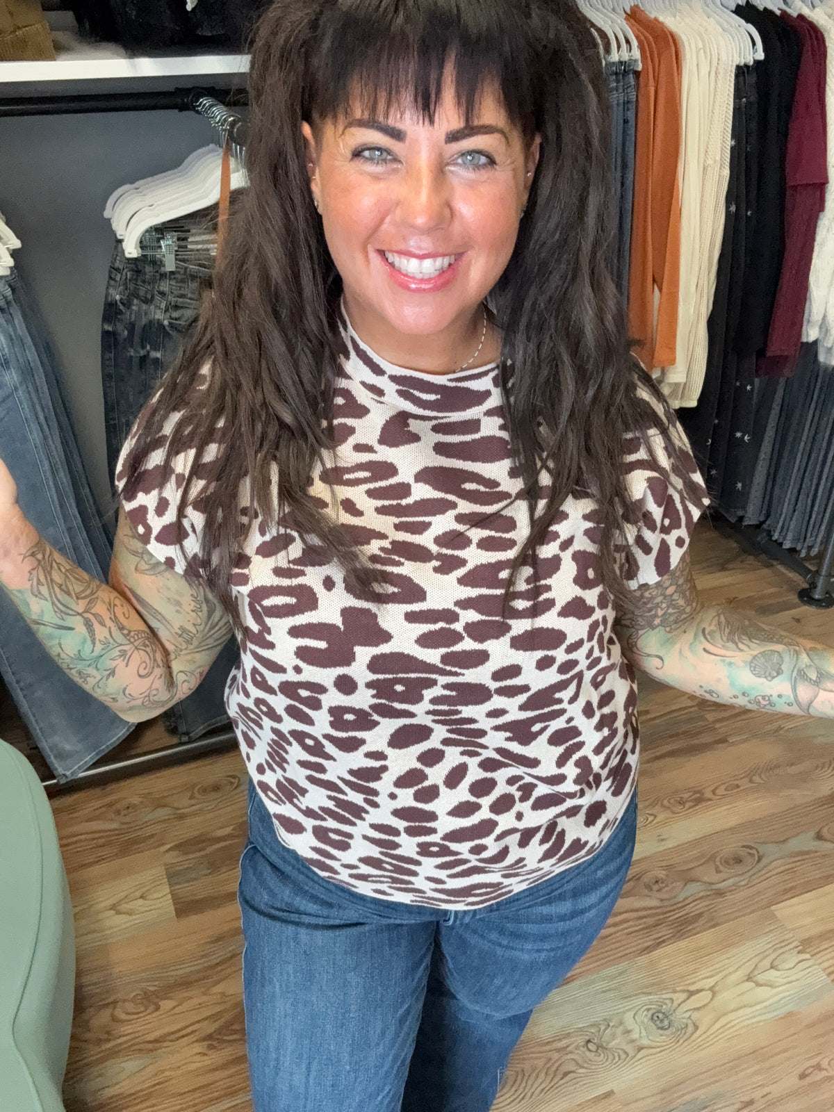 Knit Boxy Leopard Cap Sleeve
