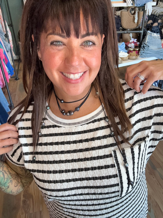 Black White Crinkle Dress