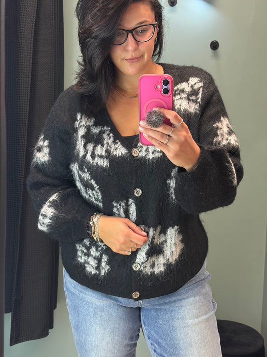 Black Mohair Button Cardi POL