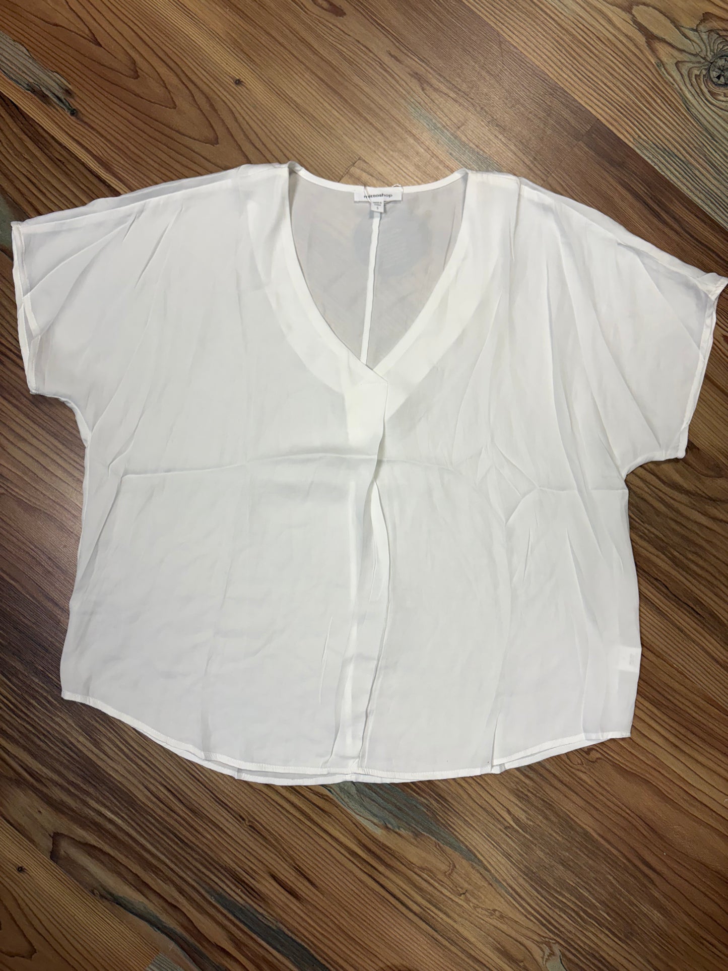 White Flowy V Neck Blouse