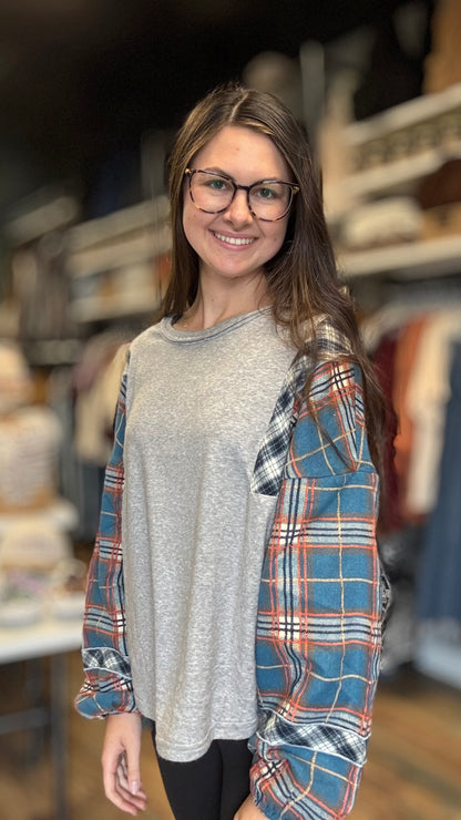 Grey And Plaid Long Sleeve