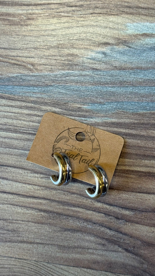 18K PVD Mixed Metal Huggies