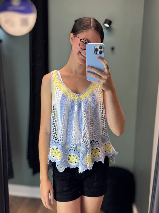 Daisy Blue Yellow Crochet Tank