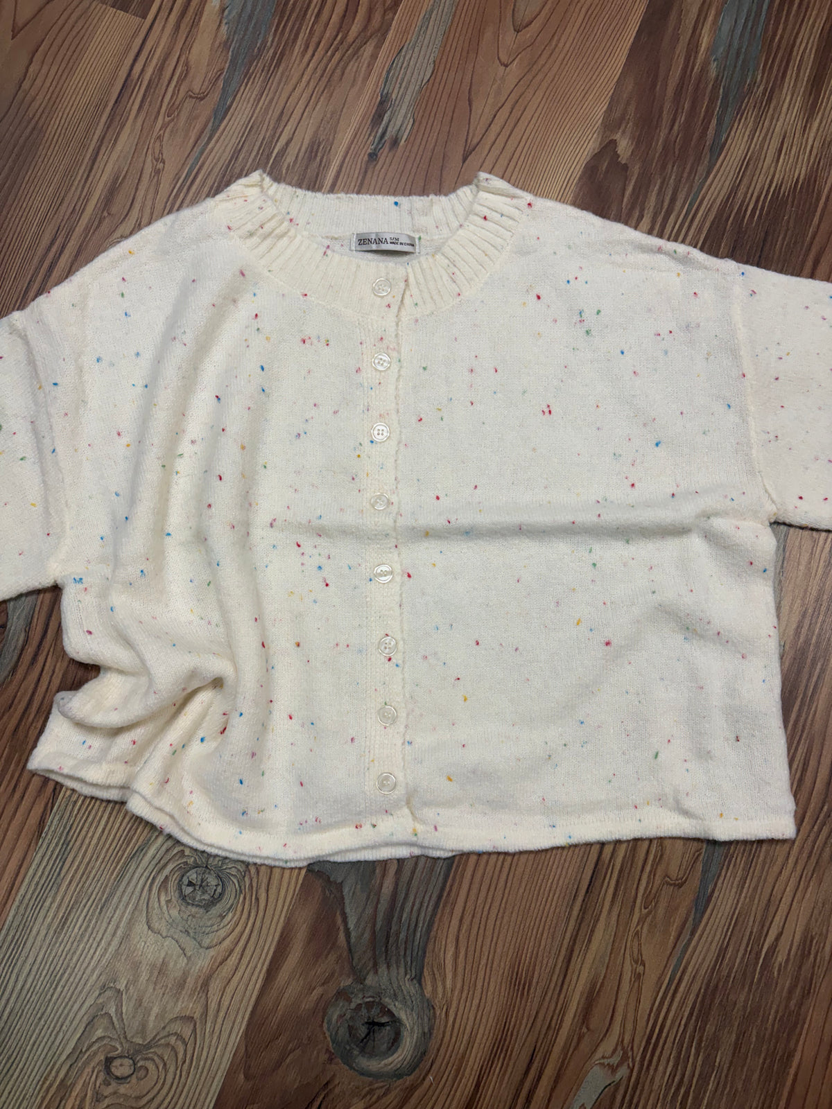 Cream Speckled Half Sleeve Cardi