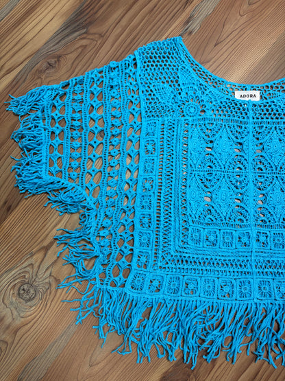 Ocean Blue Crochet Fringe Top
