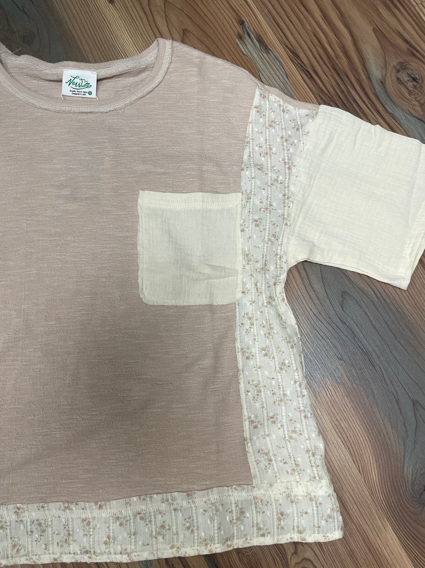 Beige Floral Trim Top