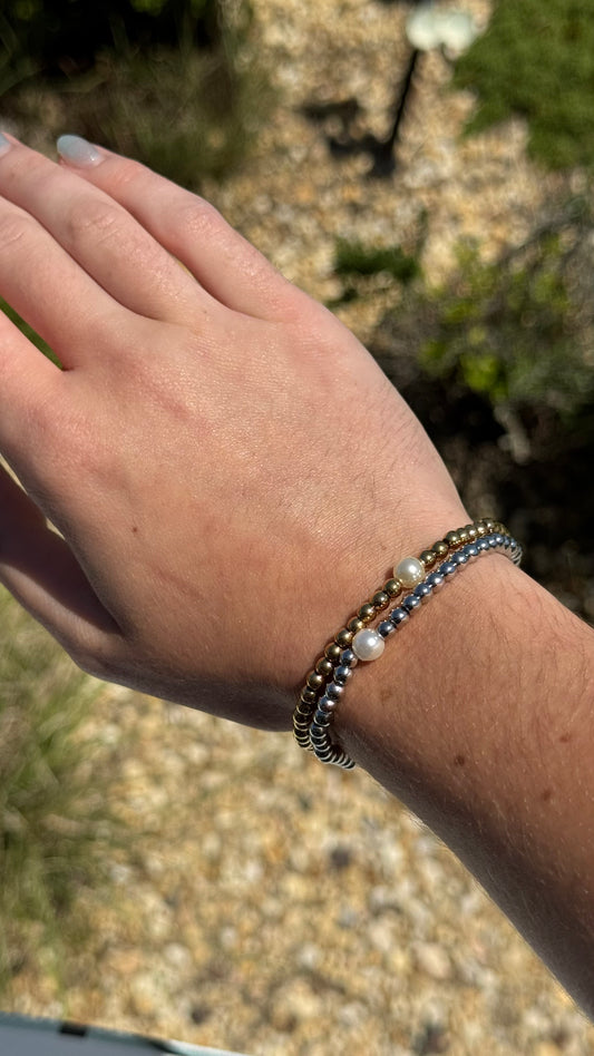 18k PVD Stretch Pearl Bracelet