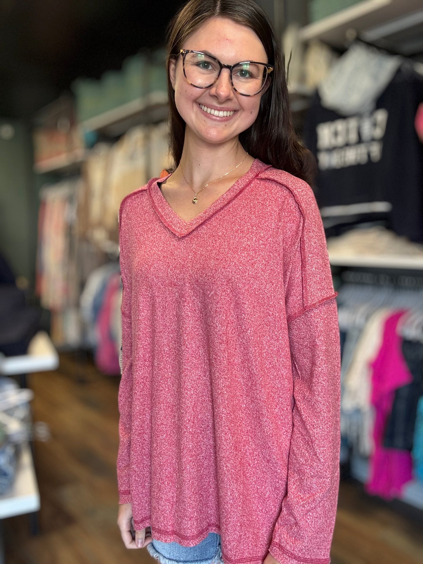 Red Softy Hacci Long Sleeve Zenana