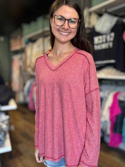 Red Softy Hacci Long Sleeve Zenana