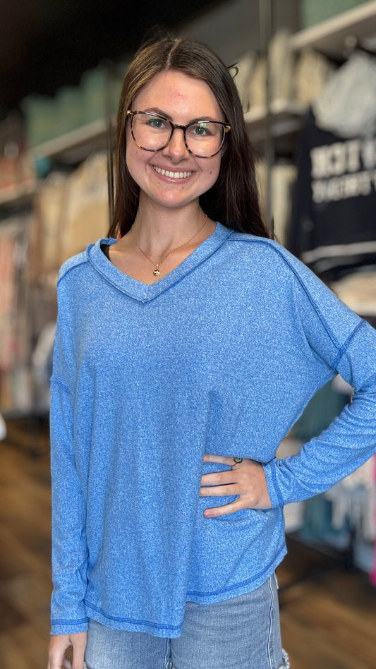 Ocean Blue Softy Hacci Long Sleeve Zenana