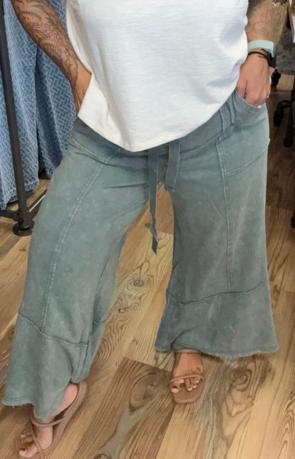 Jade Mineral Wash Wide Leg Pants