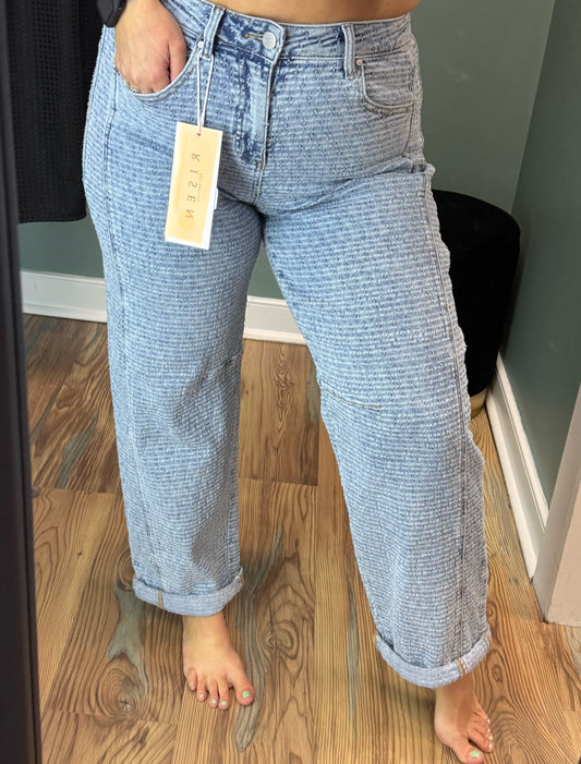 Risen Textured Washed Denim Jeans