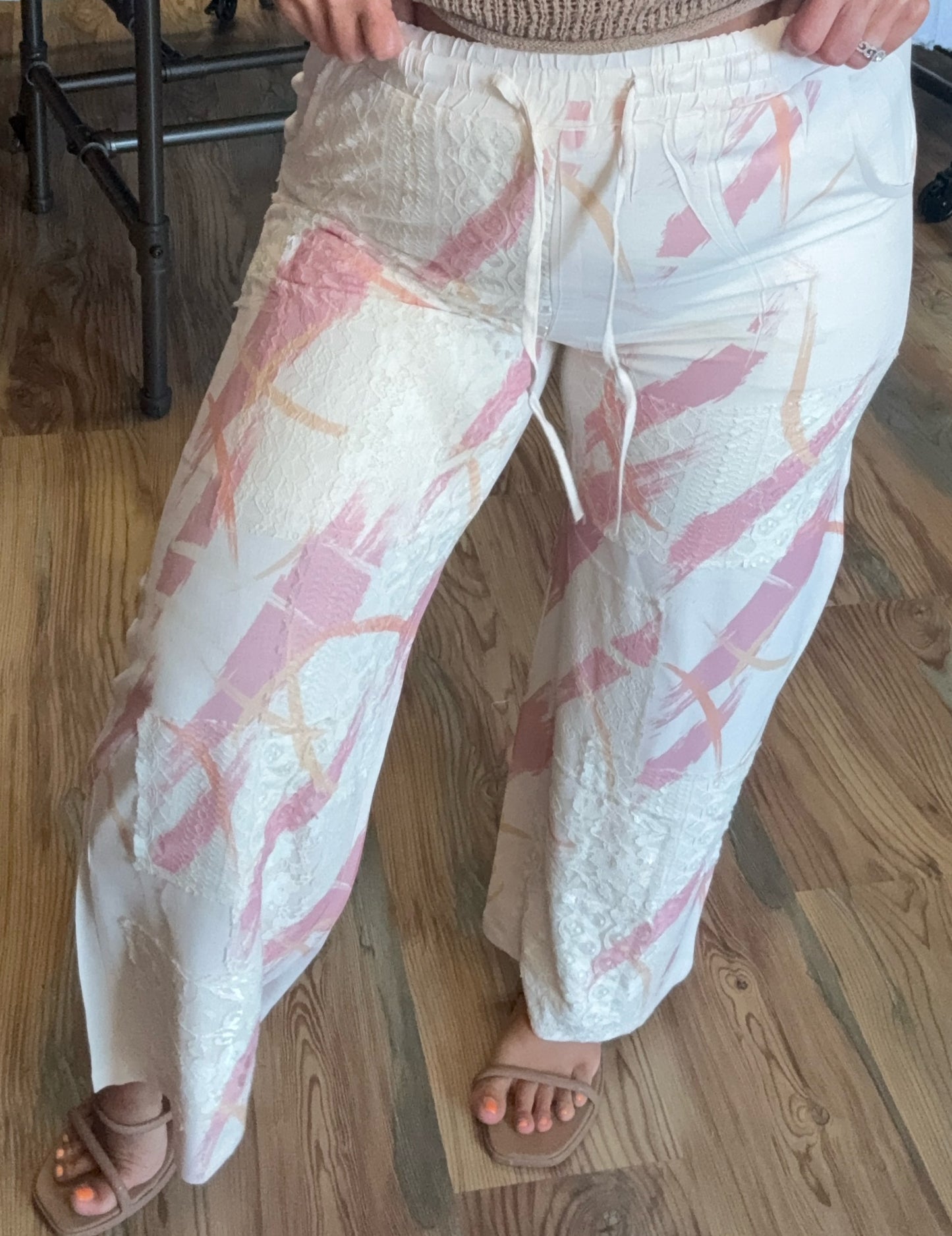 Cream Pink Lace Detail Pants