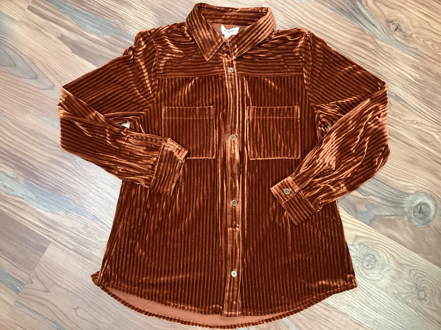 Striped Copper Orange Velvet Button Down