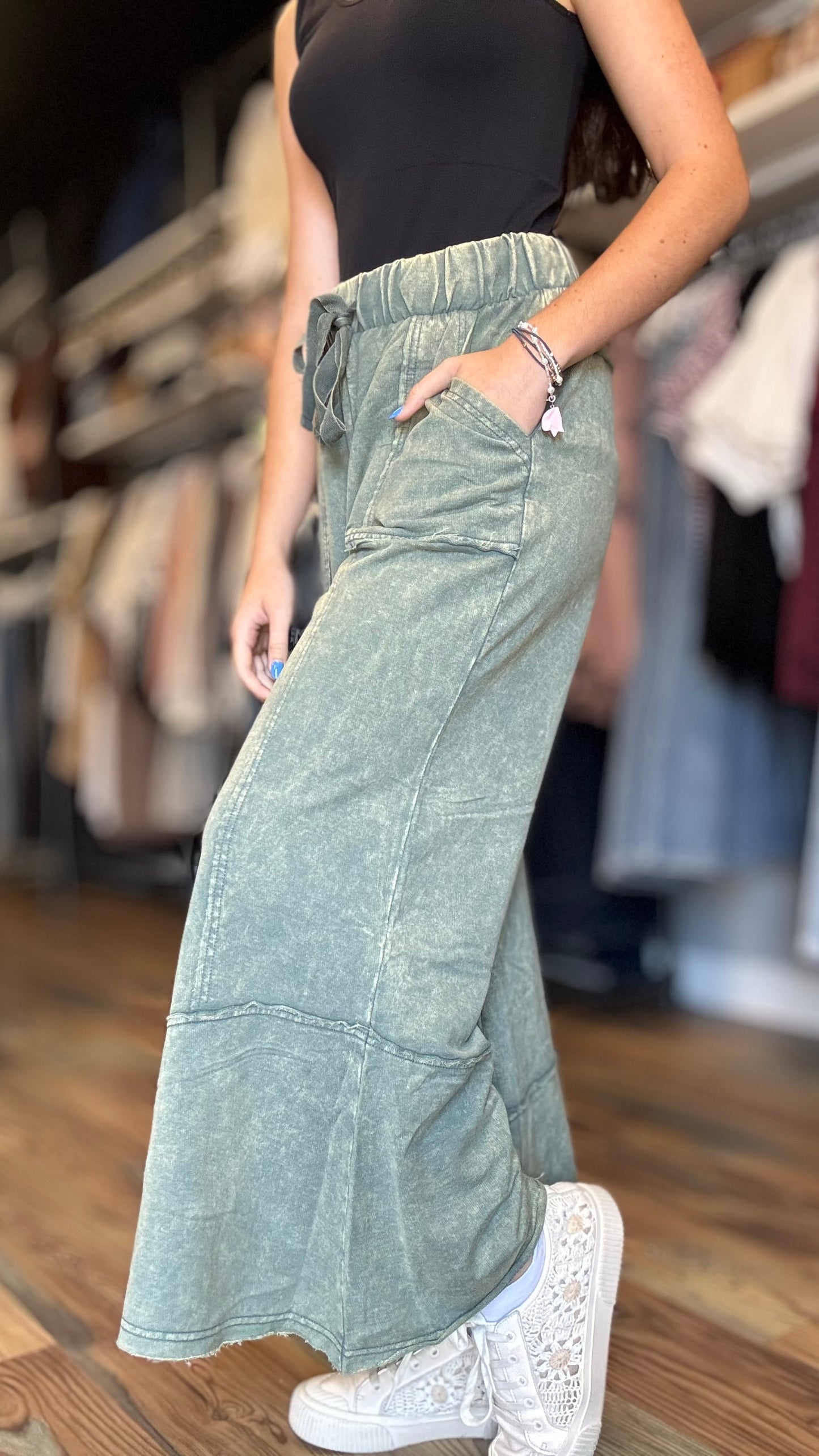 Jade Mineral Wash Wide Leg Pants