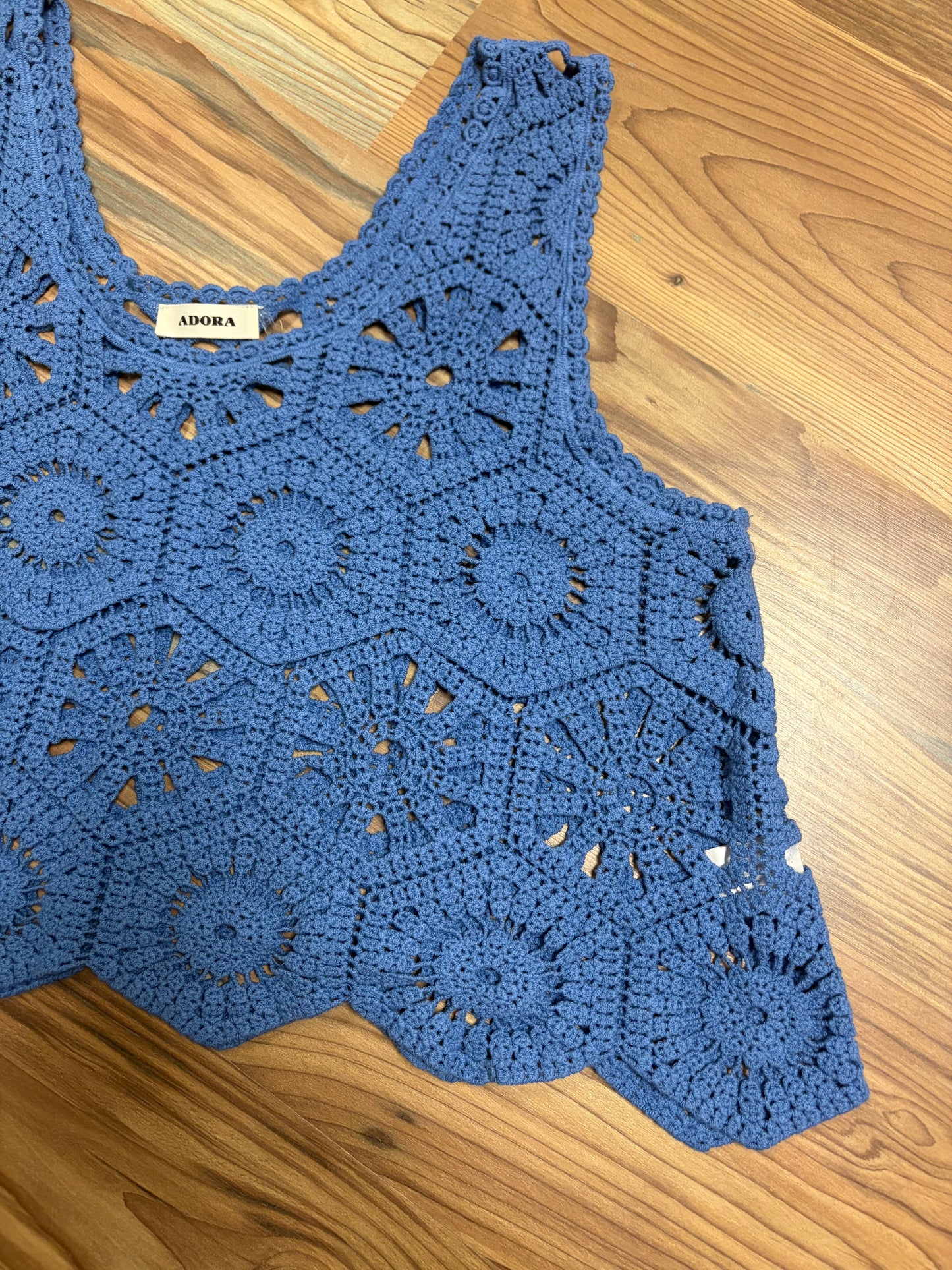 Blue One Size Crochet Crop Tank