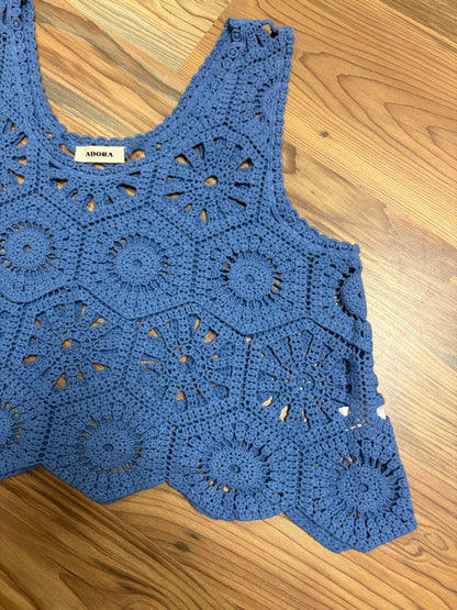 Blue One Size Crochet Crop Tank