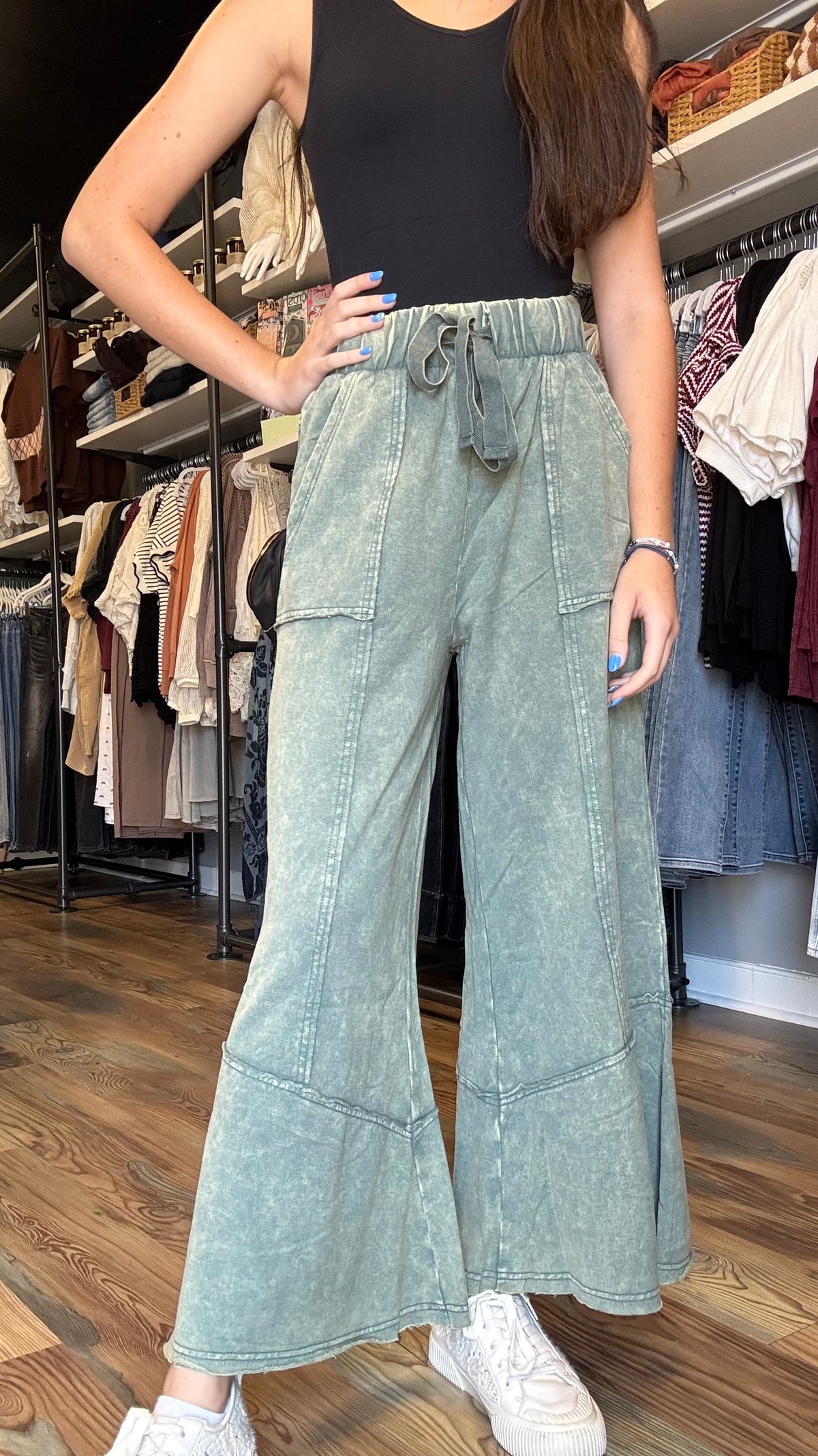 Jade Mineral Wash Wide Leg Pants
