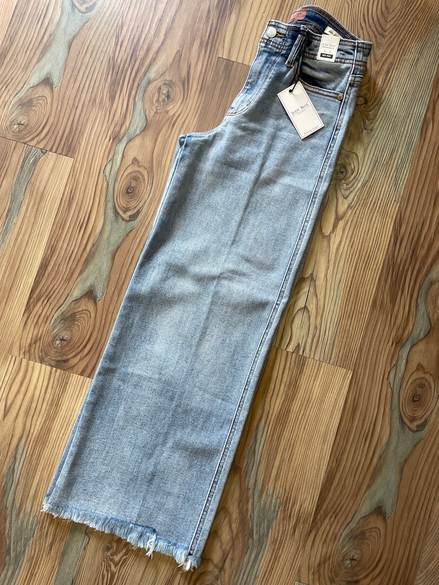 Judy Blue Mid Rise Ankle Wide Raw Hem