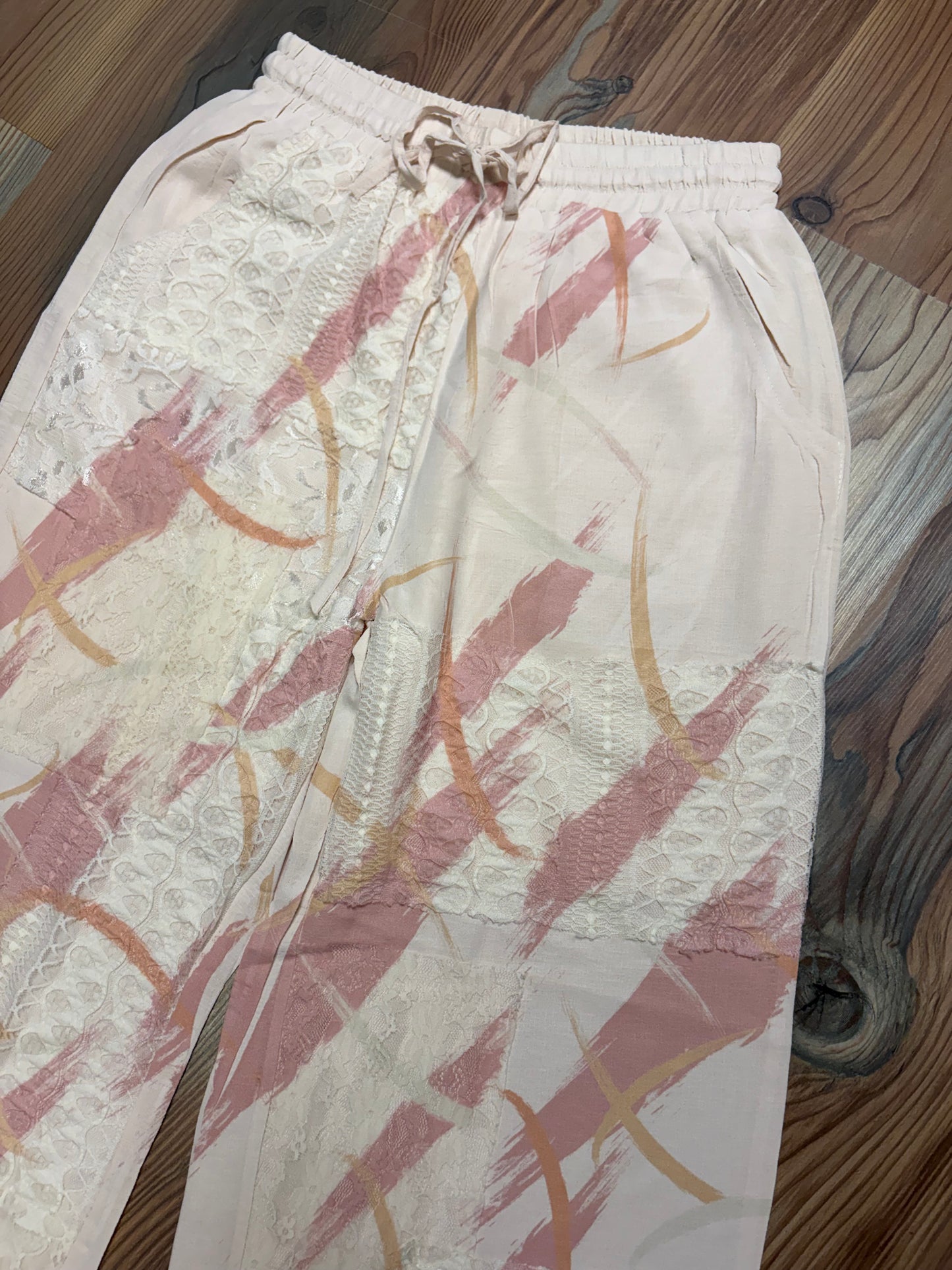 Cream Pink Lace Detail Pants