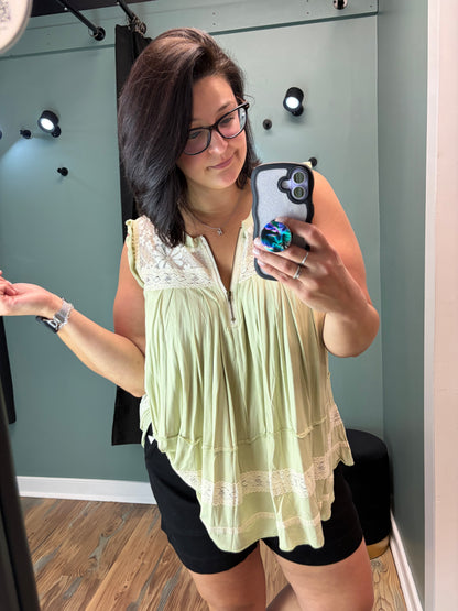 Sage Lace Tank Top