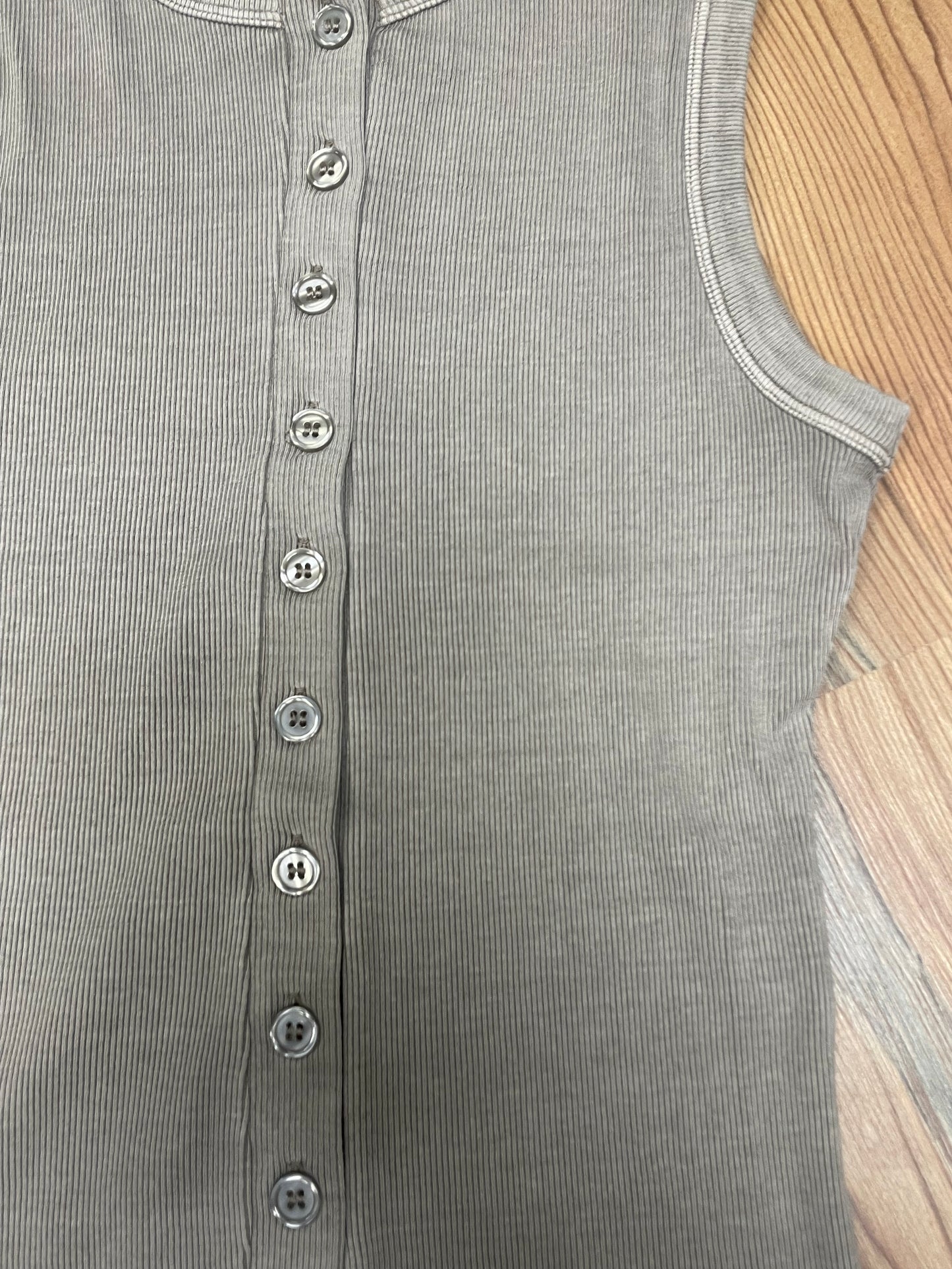 Washed Grey Button Sleeveless Top