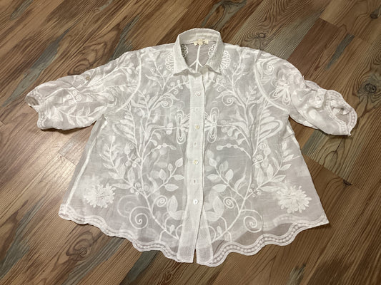 Sheer Embroidered Button Up